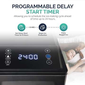 Luma Nugget Countertop Ice Maker, 44 lbs in 24 Hours, Black Stainless Steel Ice Machine, Perfect for Home Bar, Kitchen Countertop, RV, Home Office