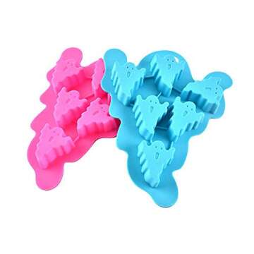 Set of 3 Ghost Ice Cube Trays, Halloween Party Ghost Silicone Molds for Chocolate Fondant Candy Jello Shot, Cake Muffin Baking Pan, Mini Soap Candle Wax Crayon Melt Mould (Random Color)
