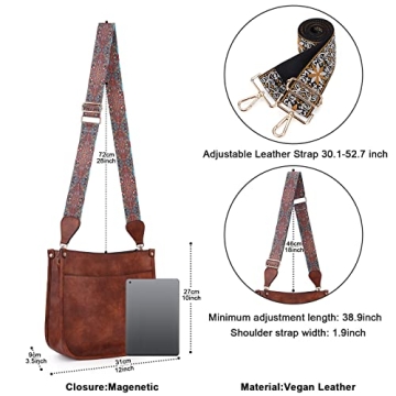 Vegan Leather Hobo Crossbody Bag with Guitar Strap
