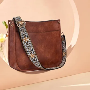 Vegan Leather Hobo Crossbody Bag with Guitar Strap