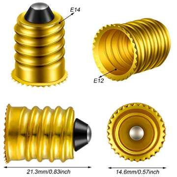 Honoson 15 Pieces E14 to E12 Adapter Converter Lamp Adapter European Base (E14) to Candelabra Screw (e12) Socket Reducer European Base Candelabra Screw Light(Gold)