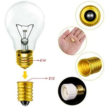Honoson 15 Pieces E14 to E12 Adapter Converter Lamp Adapter European Base (E14) to Candelabra Screw (e12) Socket Reducer European Base Candelabra Screw Light(Gold)