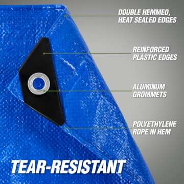 Rugged Rhino All Weather 100% Waterproof Heavy Duty Tarp, 5 Mil UV Temperature Resistant Tarps, High Durability Multipurpose Cover, for Home Outdoor Patio Winter Leaf Camping,15x15 1 Pack Blue