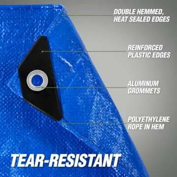 Rugged Rhino All Weather 100% Waterproof Heavy Duty Tarp, 5 Mil UV Temperature Resistant Tarps, High Durability Multipurpose Cover, for Home Outdoor Patio Winter Leaf Camping,15x15 1 Pack Blue