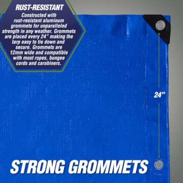 Rugged Rhino All Weather 100% Waterproof Heavy Duty Tarp, 5 Mil UV Temperature Resistant Tarps, High Durability Multipurpose Cover, for Home Outdoor Patio Winter Leaf Camping,15x15 1 Pack Blue