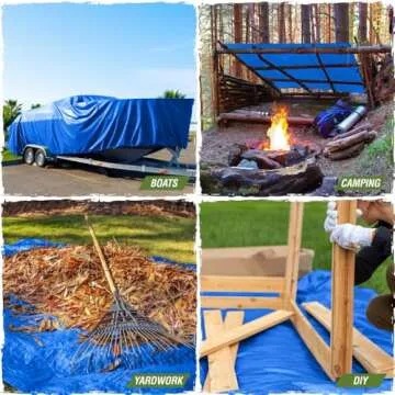 Rugged Rhino All Weather 100% Waterproof Heavy Duty Tarp, 5 Mil UV Temperature Resistant Tarps, High Durability Multipurpose Cover, for Home Outdoor Patio Winter Leaf Camping,15x15 1 Pack Blue