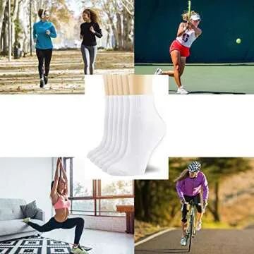 NevEND 6 Pairs Women's & Men's Mini Crew/Ankle Cotton Athletic Socks with Thick Cushioned M White