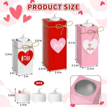 CRCZK Valentine's Day Votive Candle Holders Set of 3 Wooden Tea Light Holders with Battery Operated ...
