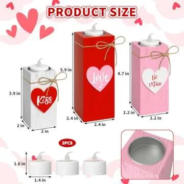 CRCZK Valentine's Day Votive Candle Holders Set of 3 Wooden Tea Light Holders with Battery Operated ...