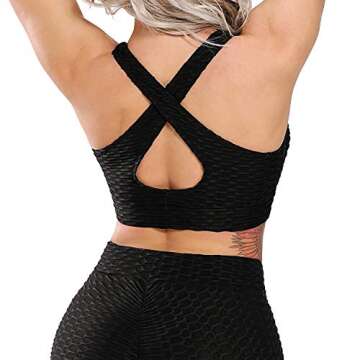 FITTOO Women Textured Fitness Sports Bras Crisscross Activewear Workout Yoga Tops Black S