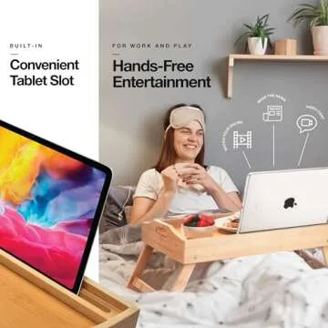 Bed Table Tray with Folding Legs, (2 Pack) Laptop Holder and Handles - Breakfast Tray Bamboo Bed Tray for Eating, Sofa, Bed, Food Trays for Eating on Couch, Snacking and Working