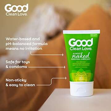 Good Clean Love Almost Naked Personal Lubricant, Organic Water-Based Lube with Aloe Vera, Safe for T...