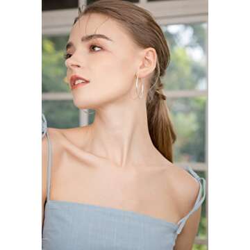 Sterling Silver Hoops Earrings for Women Medium, Polished 45mm Large Hoop Earring for Women