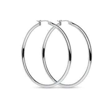 Sterling Silver Hoops Earrings for Women Medium, Polished 45mm Large Hoop Earring for Women