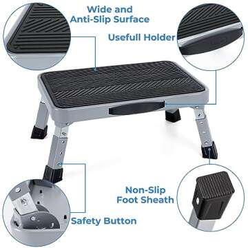 Height-Adjustable 7"- 9" Folding Step Stool with Non-Slip Platform 10" x 15" - Portable Step Ladder for Adults and Kids - Perfect for Office, Kitchen, Home - Sturdy - Supports up to 330 Lbs