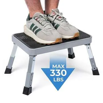 Height-Adjustable 7"- 9" Folding Step Stool with Non-Slip Platform 10" x 15" - Portable Step Ladder for Adults and Kids - Perfect for Office, Kitchen, Home - Sturdy - Supports up to 330 Lbs