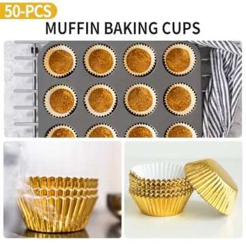 Baking Cups Cupcake Liners Baking Cups for Cupcakes Paper and Muffins, 50-Count, Standard (Bright Gold)