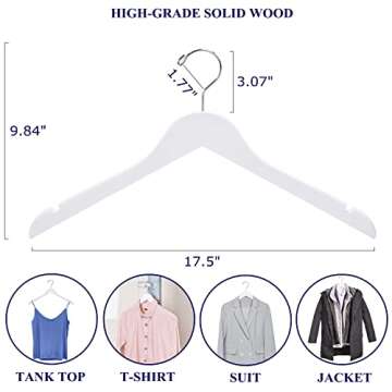 Amber Home 24 Pack White Wooden Hangers, White Wood Shirt Hangers with Notches for Dress, Clothes Ha...