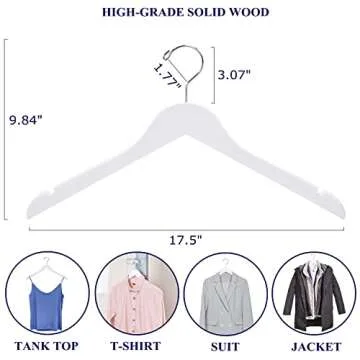 Amber Home 24 Pack White Wooden Hangers, White Wood Shirt Hangers with Notches for Dress, Clothes Ha...