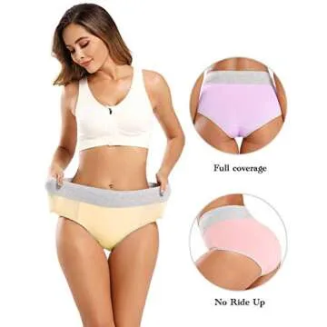 POKARLA Womens Cotton Underwear High Waist Full Coverage Briefs Soft Breathable Postpartum Panties Stretch Underpants Regular & Plus Size