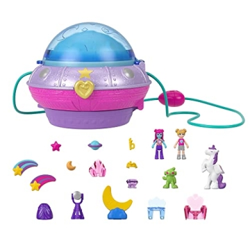 Polly Pocket Dolls and Accessories, Compact with 2 Micro Dolls, 15 Toy Pieces and 1 Fashion Piece, D...
