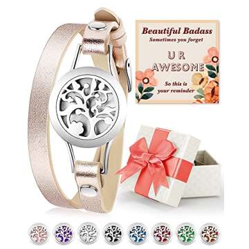 Jack & Rose for Women, Essential Oil Diffuser Bracelet, Tree of Life Jewelry Aromatherapy Bracelets Leather Band with 8 Color Felt Pads, Gifts for Daughter, Girl, Mom, Sister