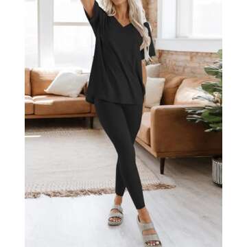 Misakia Women's 2 Piece Outfits Fall Casual Short Sleeve Tunic Tops Legging Pants Lounge Sets Tracks...