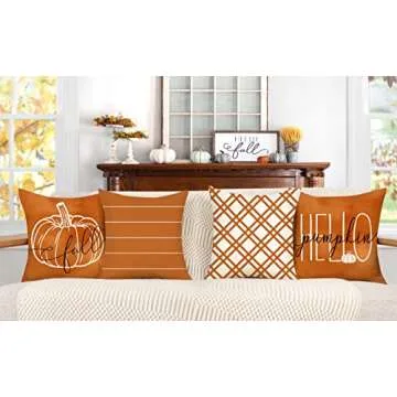 4TH Emotion Fall Pillow Covers Set of 4 with Pumpkin Design for Seasonal Decor