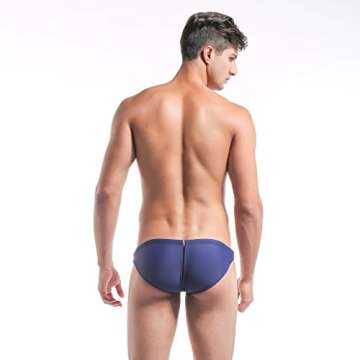 DESMIIT Men's Low Rise Swimwear Back Drain Line Size Large Dark Blue