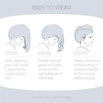 MaopaoBeauty Hair Towel Terry Cloth Absorbent Dry Anti Frizz Twist Plopping Curly Shower for Women Wet Hair 1Pack Grey Waffle Long Hair Head Wraps Quick Dry Hair Drying Towels Button