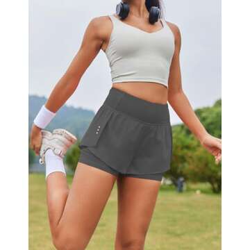 PINSPARK High Waisted Running Sporty Shorts Double Layer Shorts Women Athletic Spandex Sport Shorts ...