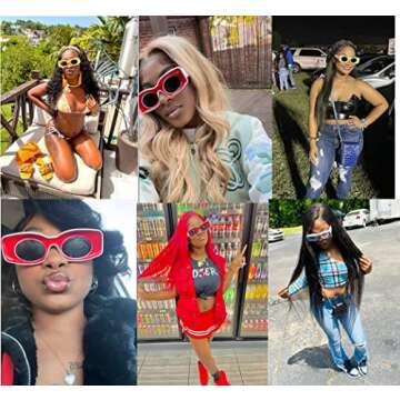 My Shades Rectangle Thick Frame Fashion Sunglasses Chunky Funky (Yellow Front, White)