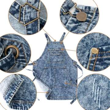Jeanerlor - Cotton Denim Apron with Pockets for Men - Jean Apron for Hairstylis Cross Straps & Adjus...