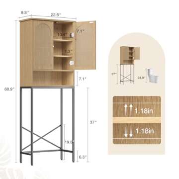 Vabches Over The Toilet Storage Cabinet with Metal Frame & Rattan Doors, Bathroom Organizer Over Toi...
