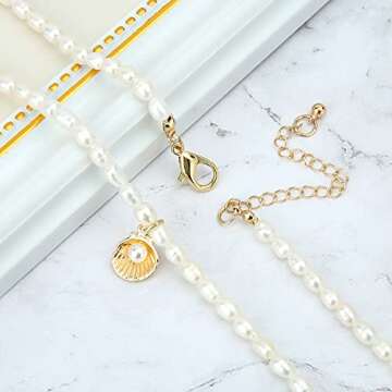 wgoud Natural Freshwater Pearl Choker Necklace for Women, Trendy 14K Gold Plated Handmade Pearl Necklaces Jewelry Gift (Necklace G)