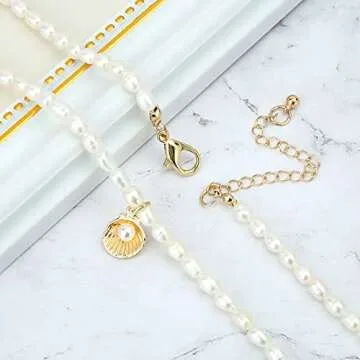 wgoud Natural Freshwater Pearl Choker Necklace for Women, Trendy 14K Gold Plated Handmade Pearl Necklaces Jewelry Gift (Necklace G)