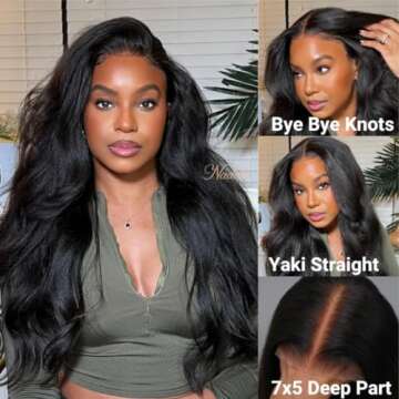 Nadula Bye Bye Knots Glueless Wig Yaki Straight Human Hair Pre Cut 7x5 Invisible Knots HD Lace Front...