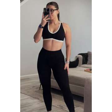 Aoxjox Women's Deep V Ruched Workout Bra - Black & White