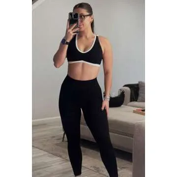 Aoxjox Women's Deep V Ruched Workout Bra - Black & White