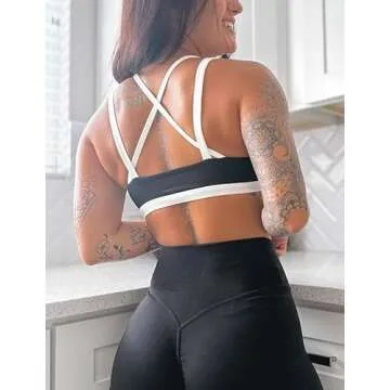 Aoxjox Women's Deep V Ruched Workout Bra - Black & White