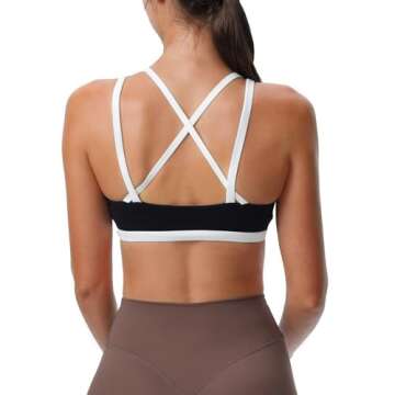 Aoxjox Women's Deep V Ruched Workout Bra - Black & White