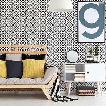 Jeweluck Black and White Wallpaper Peel and Stick Wallpaper Modern Contact Paper 17.7inch×118.1inch...