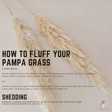 Large Pampas Grass Decor Tall, 3 Pc Set, 43in/110cm, Beige Natural Dried Plants; Fluffy Pampas Grass...