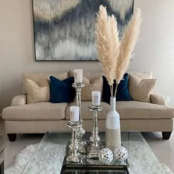 Large Pampas Grass Decor Tall, 3 Pc Set, 43in/110cm, Beige Natural Dried Plants; Fluffy Pampas Grass for Home Decor, Pampas, Pompous Grass, Pompass Grass, Pampass Grass, Pampa Grass