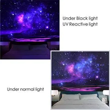 HoneyDec Blacklight Blue Space Wall Tapestry,Large Purple Galaxy Black Light Tapestries Backdrop Hanging Tapestrys Party Decor For Bedroom Living Room Dorm