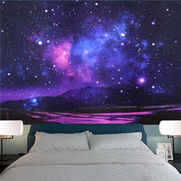 HoneyDec Blacklight Blue Space Wall Tapestry,Large Purple Galaxy Black Light Tapestries Backdrop Hanging Tapestrys Party Decor For Bedroom Living Room Dorm