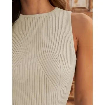 ZESICA Womens Ribbed Tank Tops Summer Sleeveless High Neck Casual Slim Fitted Basic Knit Shirts,Sand,Medium