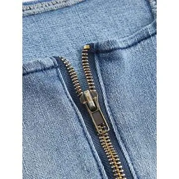 Verdusa Women's Zip Up Back Asymmetrical Scoop Neck Sleeveless Denim Crop Tank Top Blue L