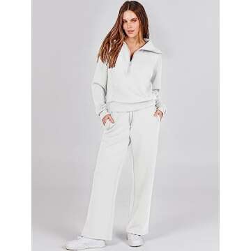 ANRABESS Women 2 Piece Outfits Sweatsuit Oversized Sweatshirt Sweatpants Tracksuit Sweat Lounge Matching Set 2025 Fall Trendy White Small