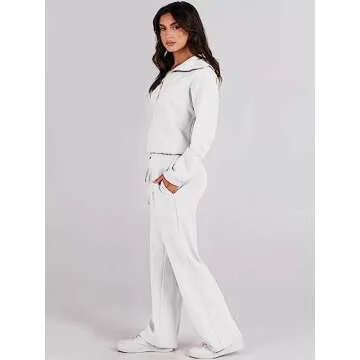 ANRABESS Women 2 Piece Outfits Sweatsuit Oversized Sweatshirt Sweatpants Tracksuit Sweat Lounge Matching Set 2025 Fall Trendy White Small